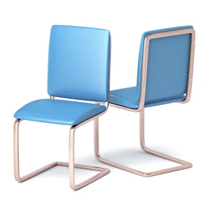 Two metal chairs with light blue upholstery