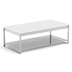 A low coffee table with white top