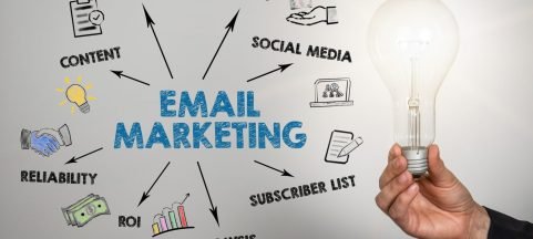 Hand holding a light bulb highlighting email marketing